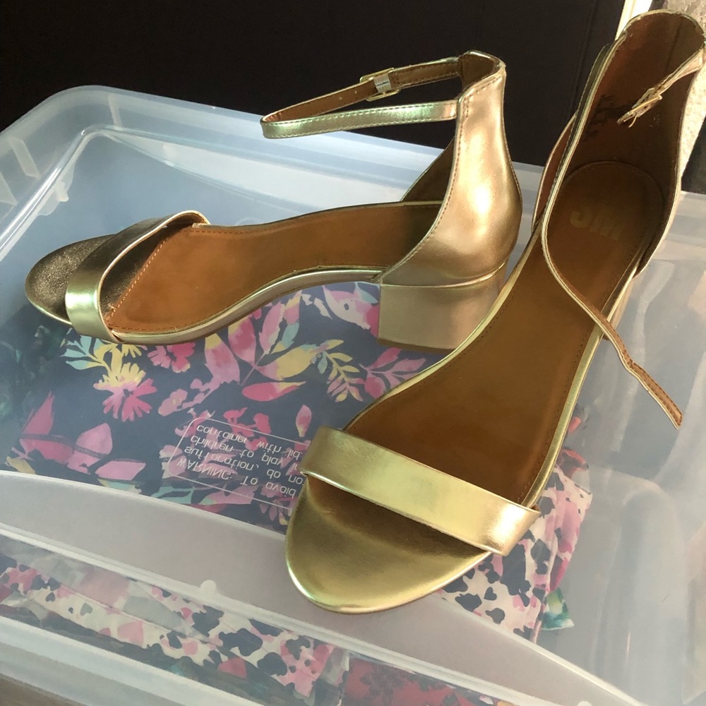 Gold Ankle Strap Block Heel Sandals